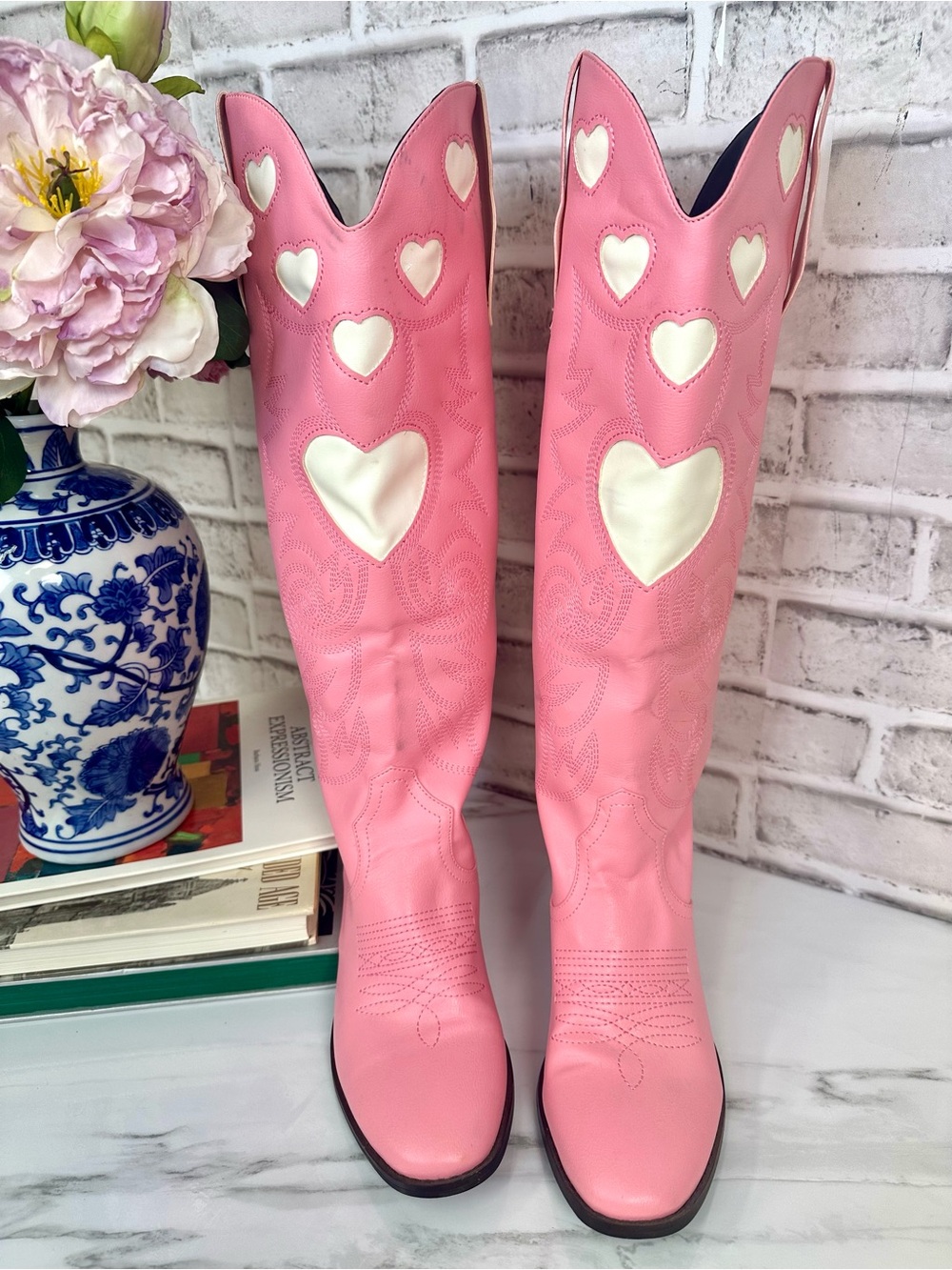 Pink Heart Western Cowboy Boots Barbiecore Festival Cowgirl 39 *Read descr